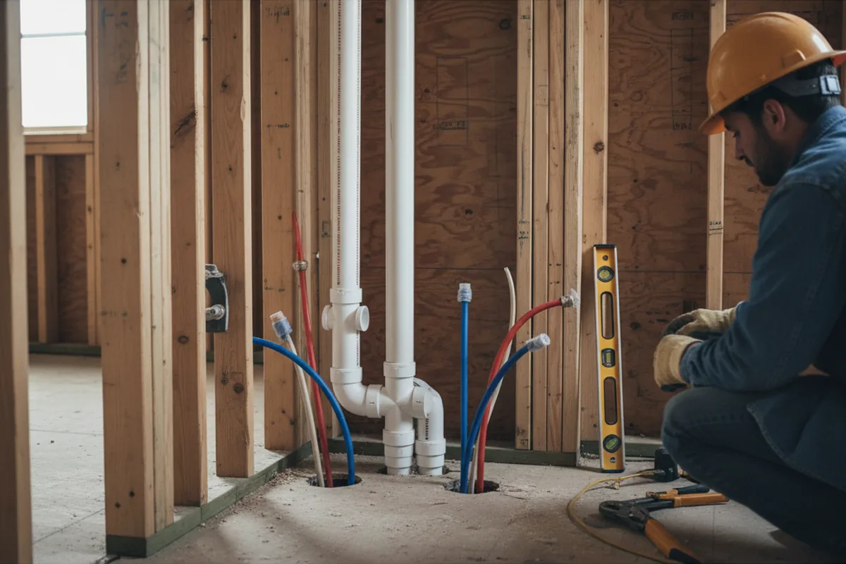 Drain and supply rough-in during Sump Pump Repair in Carlisle